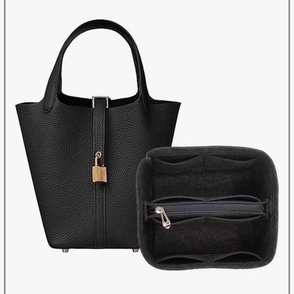 NIB/BNIP black/dark grey felt Picotin bag organizer